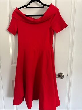 Karen Millen Red One-Shoulder Fit & Flare Dress